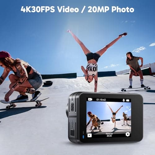 AKASO Brave 7 LE 4K30fps Cámara de acción con tarjeta de memoria MicroSDXC U3 de 64 GB Kit de accesorios Paquete Ultra HD 131FT Cámara impermeable EIS 2.0 WiFi Control remoto Zoom Cámara subacuática - imagen 3