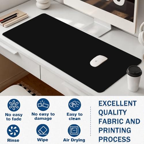 Alfombrilla de ratón para juegos – Alfombrilla de escritorio para teclado y ratón – Alfombrilla de ratón grande negra para escritorio, alfombrilla de ratón (35.4" x 15.7") con base antideslizante, alfombrilla de escritorio para juegos, oficina y hogar - imagen 4