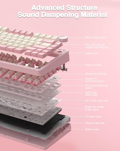 AULA F75 Teclado mecánico inalámbrico 75%, teclado rosa cremoso intercambiable en caliente, interruptores lineales prelubricados, teclas PBT, 2,4 GHz/Tipo-C/BT5.0, teclados para juegos de computadora retroiluminados RGB para oficina/portátil/PC - imagen 5