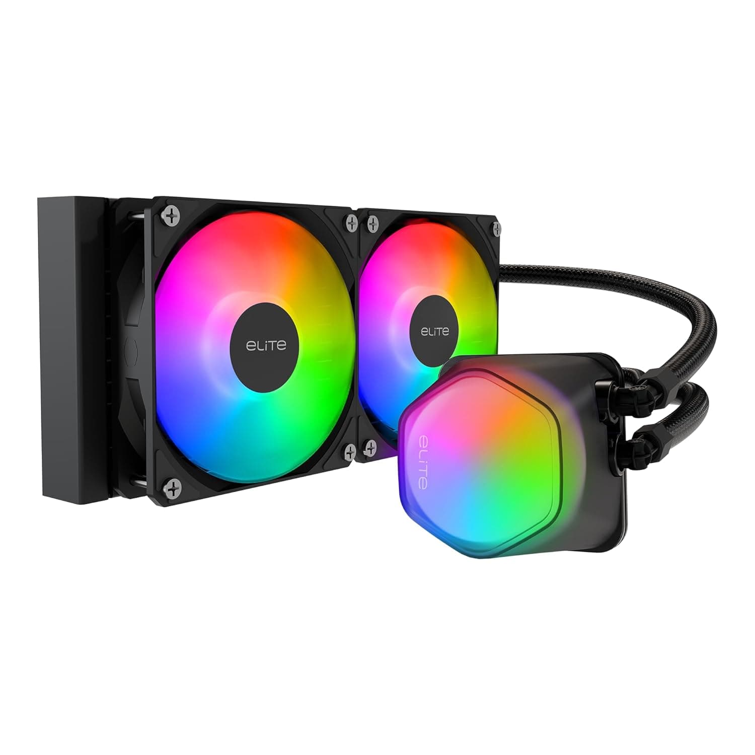Cooler Master Elite Liquid 240 CPU AIO Cooler - Radiador de 240 mm, 2 ventiladores ARGB PWM, diseño de bomba de doble cámara, refrigeración ultrasilenciosa de alto rendimiento, AMD AM5/AM4 e Intel LGA 1851/1700, negro - imagen 1