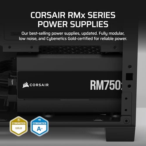CORSAIR RM750x Fuente de alimentación ATX 3.1 PCIe 5.1 totalmente modular de 750 W, bajo nivel de ruido, eficiencia Cybenetics Gold, conector nativo de 12 V-2x6, negro - imagen 3