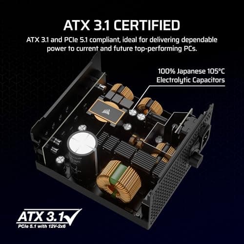 CORSAIR RM750x Fuente de alimentación ATX 3.1 PCIe 5.1 totalmente modular de 750 W, bajo nivel de ruido, eficiencia Cybenetics Gold, conector nativo de 12 V-2x6, negro - imagen 5