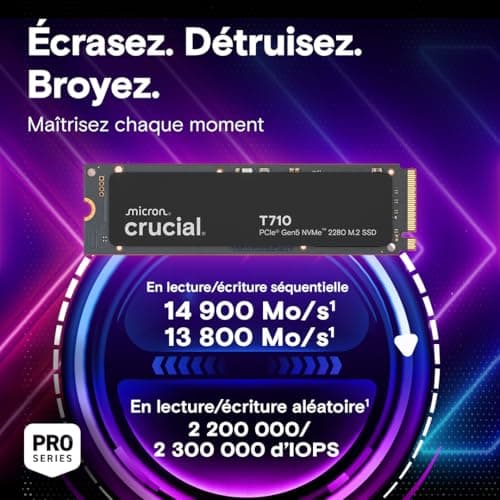 Crucial T710 PCIe Gen5 NVMe 1TB SSD, hasta 14,900 MB/s, compatible con computadoras portátiles y de escritorio (PC), para creativos y jugadores incondicionales, unidad de estado sólido, incluye 1Mo Adobe CC – CT1000T710SSD8-01 - imagen 3