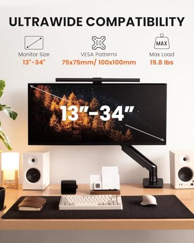 ErGear Brazo para monitor único, soporte de monitor totalmente ajustable para pantallas de 13 a 34 pulgadas, soporte para monitor de computadora de instalación rápida con soporte VESA sin herramientas, gestión de cables, soporta 19,8 libras, VESA máx. 100 x 100 mm - imagen 3