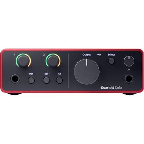 Focusrite Scarlett Solo Studio USB-C interfaz de audio con micrófono y auriculares (4ª generación) con abrazadera en soporte para auriculares, trípode para micrófono + pluma, filtro Kellopy Pop y cable XLR - imagen 3