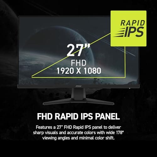 msi MAG 272F Monitor de oficina para juegos de 27 pulgadas, 1920 x 1080 (FHD), 200 Hz, sincronización adaptativa, preparado para HDR, HDMI, puerto VGA, montaje VESA, inclinación, bisel delgado de 4 lados, 0,5 ms, negro - imagen 3