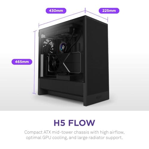 NZXT H5 Flow 2024 - Caja compacta para PC Gaming ATX Mid-Tower - Alto flujo de aire - 2 ventiladores de 120 mm incluidos - Soporte para radiador frontal de 360 ​​mm y superior de 240 mm - Sistema de gestión de cables - Vidrio templado - Negro - imagen 3
