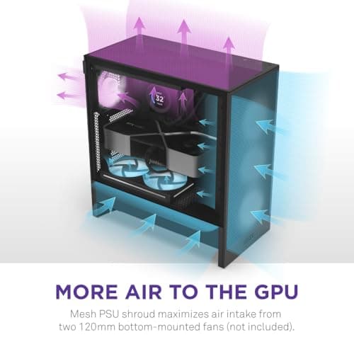 NZXT H5 Flow 2024 - Caja compacta para PC Gaming ATX Mid-Tower - Alto flujo de aire - 2 ventiladores de 120 mm incluidos - Soporte para radiador frontal de 360 ​​mm y superior de 240 mm - Sistema de gestión de cables - Vidrio templado - Negro - imagen 4