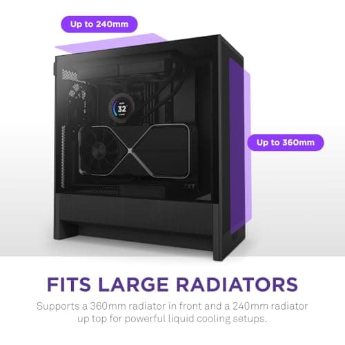 NZXT H5 Flow 2024 - Caja compacta para PC Gaming ATX Mid-Tower - Alto flujo de aire - 2 ventiladores de 120 mm incluidos - Soporte para radiador frontal de 360 ​​mm y superior de 240 mm - Sistema de gestión de cables - Vidrio templado - Negro - imagen 5