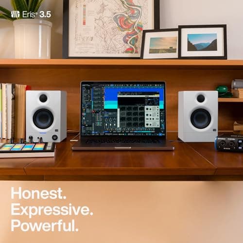 PreSonus Eris 3.5 Monitores de estudio (blanco), par: parlantes de estantería autoamplificados de 3,5 pulgadas, estéreo, computadora de escritorio, producción de música de campo cercano, grabación de mezcla de audio - imagen 4
