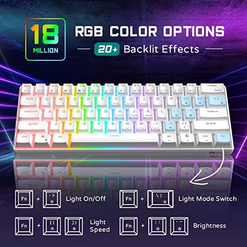 RK ROYAL KLUDGE RK61 60% Teclado para juegos, Teclado mecánico RGB con cable con 61 teclas sin conflicto, Teclados para juegos de PC intercambiables en caliente para Windows Mac, Interruptor rojo silencioso-Blanco - imagen 4