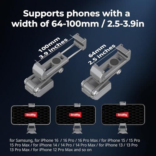SMALLRIG Soporte de metal para teléfono con placa base para Arca-Swiss, compatible con DJI RS 4 Mini y RS 3 Mini, adaptador de montaje para teléfono compatible con juntas de ajuste libres, soporte de trípode para teléfono para iPhone 17/16/15-5338 - imagen 4