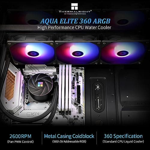 Thermalright Aqua Elite 360 ​​ARGB Enfriador líquido de CPU, tamaño de fila de enfriamiento 360 AIO, 3 ventiladores PWM de 120 mm, enfriador de CPU de computadora, para AMD:AM4/AM5, Intel LGA1851/1150/1151/1200/2011/1700 - imagen 3