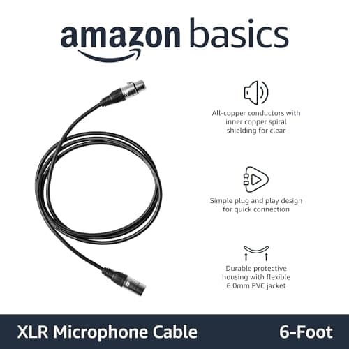 Amazon Basics Cable de micrófono XLR macho a hembra para altavoz o sistema PA, estudio de grabación, todos los conductores de cobre, blindaje de bajo ruido, cubierta de PVC de 6 mm, 6 pies, negro - imagen 3