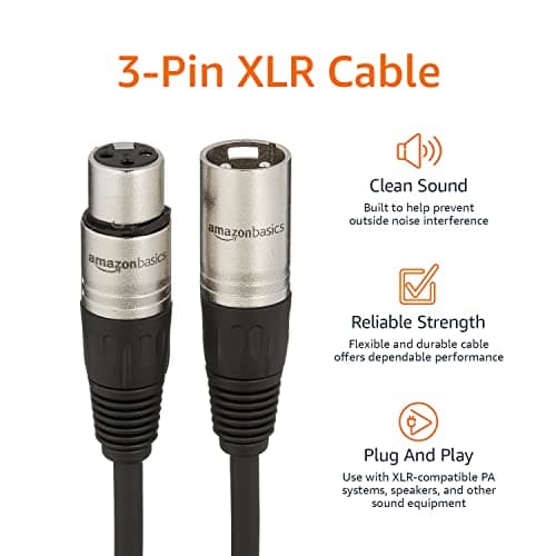 Amazon Basics Cable de micrófono XLR macho a hembra para altavoz o sistema PA, estudio de grabación, todos los conductores de cobre, blindaje de bajo ruido, cubierta de PVC de 6 mm, 6 pies, negro - imagen 5
