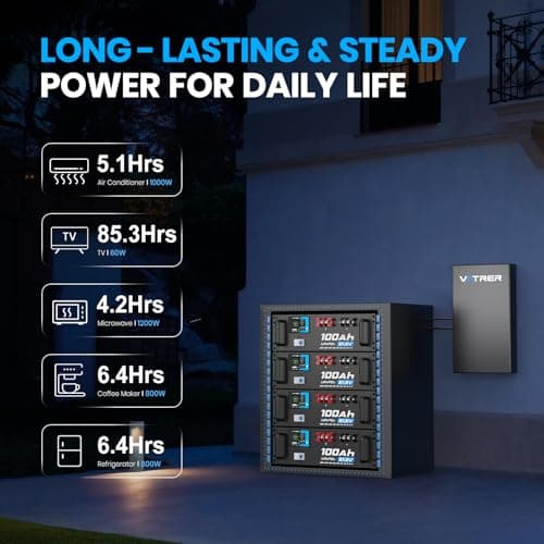 Batería de litio LiFePO4 de VATRER POWER 48V 100AH, BMS incorporado de 100A, con pantalla inteligente táctil y aplicación móvil, máx. Salida de potencia de 4800 W, más de 5000 ciclos, perfecto para sistemas solares y aplicaciones fuera de la red - imagen 5
