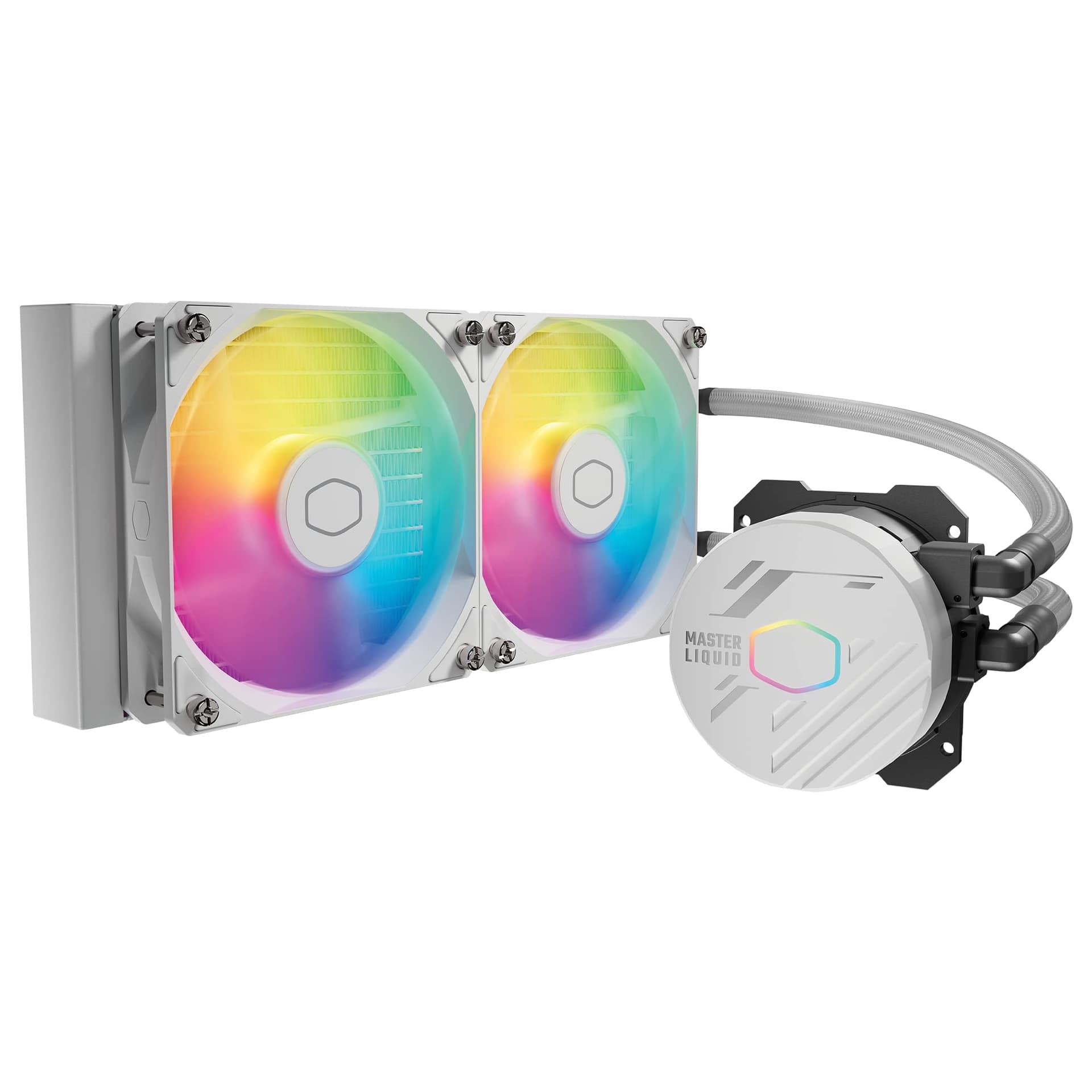 Cooler Master Enfriador líquido para CPU AIO Core 240L - Radiador de 240 mm, 2 ventiladores ARGB PWM, bomba de doble cámara patentada Gen S, refrigeración silenciosa y fácil instalación, AMD AM5/AM4 e Intel LGA 1851/1700, blanco - imagen 1