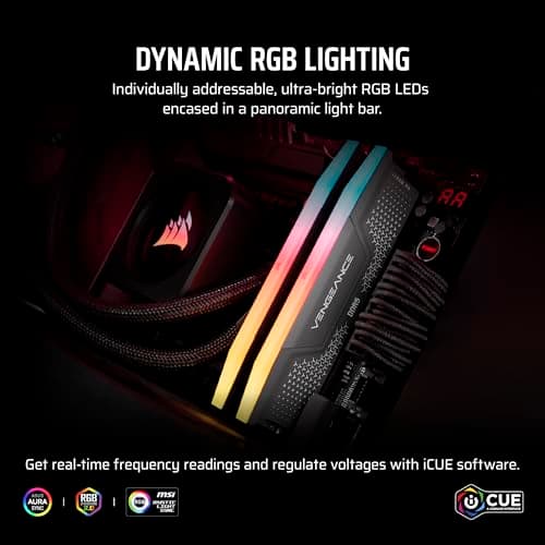 CORSAIR Vengeance RGB RS DDR5 RAM 64 GB (2x32 GB) Hasta 6000 MHz CL40-50-50-96 1,35 V AMD Expo Intel XMP Memoria de escritorio para computadora - Gris (CMG64GX5M2D6000Z40) - imagen 5