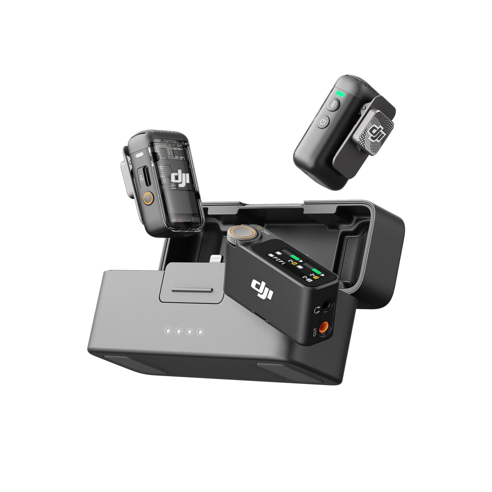DJI Mic 2 (2 TX + 1 RX + estuche de carga), micrófono inalámbrico todo en uno, cancelación inteligente de ruido, grabación interna flotante de 32 bits, alcance de 250 m (820 pies), micrófono para iPhone, Android, cámara - imagen 1