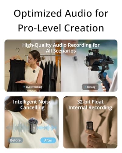 DJI Mic 2 (2 TX + 1 RX + estuche de carga), micrófono inalámbrico todo en uno, cancelación inteligente de ruido, grabación interna flotante de 32 bits, alcance de 250 m (820 pies), micrófono para iPhone, Android, cámara - imagen 5