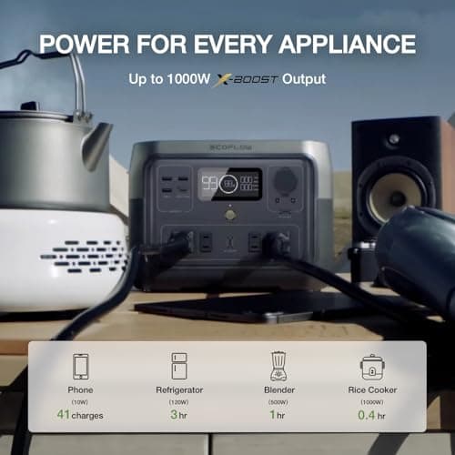EF ECOFLOW Central eléctrica portátil River 2 Max 500, batería LiFePO4 de 499 Wh/carga rápida de 1 hora, generador solar de salida de hasta 1000 W (panel solar opcional) para camping al aire libre/caravanas/uso doméstico - imagen 4