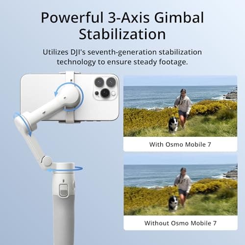Estabilizador de cardán DJI Osmo Mobile 7 para iPhone, Android, trípode incorporado, estabilizador portátil para iPhone, palo selfie, cardán para teléfono de 3 ejes, ActiveTrack 7.0, edición con un solo toque, uso de 10 horas, carga de teléfono - imagen 3
