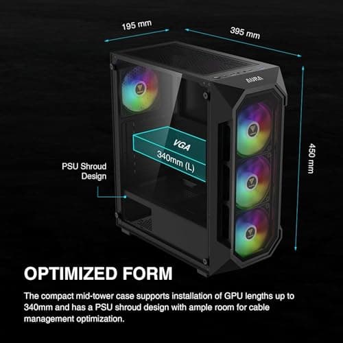GAMDIAS ATX Caja de PC para computadora de juegos de torre media de vidrio templado, 4 ventiladores ARGB incorporados de 120 mm, malla de flujo de aire frontal, ventiladores de hasta 6 x 120 mm, GPU/VGA de 340 mm, AIO/radiador de 360 ​​mm, enfriador de CPU de 160 mm - imagen 4