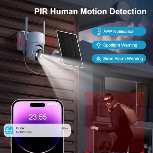 HOSAFE.COM Cámaras de seguridad solares inalámbricas para exteriores, cámaras remotas PTZ de 360° para seguridad del hogar con energía solar, cámara de seguridad 2K 3MP inalámbrica para exteriores, almacenamiento gratuito en la nube (se necesita aplicar) - imagen 5