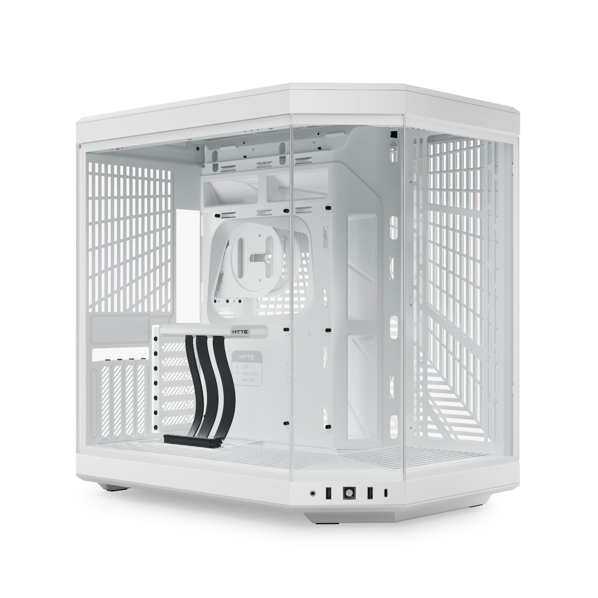Hyte Y70 Estuche para juegos de computadora ATX de torre media de vidrio templado panorámico de doble cámara estético moderno mejorado con cable vertical PCIE 4.0 incluido, blanco nieve (CS-HYTE-Y70-WW) - imagen 1