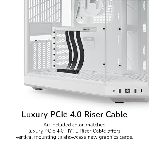 Hyte Y70 Estuche para juegos de computadora ATX de torre media de vidrio templado panorámico de doble cámara estético moderno mejorado con cable vertical PCIE 4.0 incluido, blanco nieve (CS-HYTE-Y70-WW) - imagen 5
