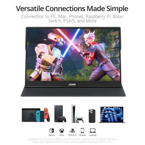 MNN Monitor portátil 15.6 pulgadas FHD 1080P USB C HDMI Gaming Pantalla IPS ultradelgada con cubierta inteligente y altavoces, HDR Plug&Play, monitor externo para computadora portátil, PC, teléfono Mac (15.6'' 1080P) - imagen 4