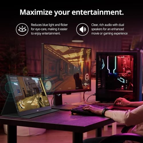 MNN Monitor portátil 15.6 pulgadas FHD 1080P USB C HDMI Gaming Pantalla IPS ultradelgada con cubierta inteligente y altavoces, HDR Plug&Play, monitor externo para computadora portátil, PC, teléfono Mac (15.6'' 1080P) - imagen 5