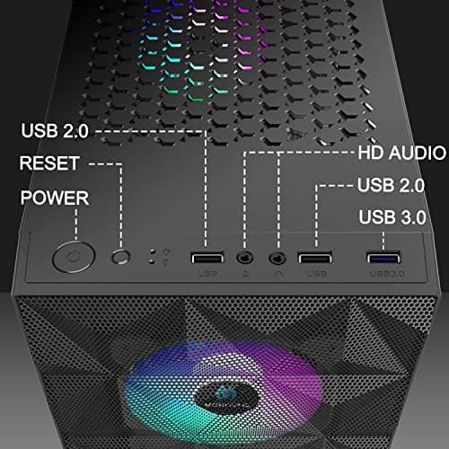 MOROVOL Caja para PC preinstalada con 4 ventiladores RGB, caja para computadora para juegos ATX con panel frontal de malla en forma de diamante y panel lateral de vidrio templado, caja de torre media con flujo de aire USB 3.0,621 - imagen 4