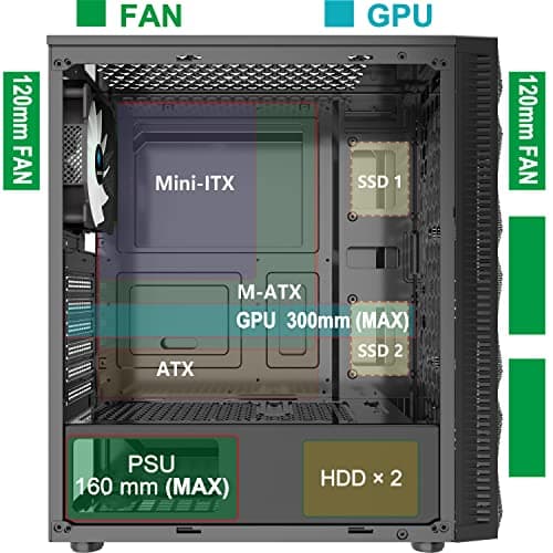 MOROVOL Caja para PC preinstalada con 4 ventiladores RGB, caja para computadora para juegos ATX con panel frontal de malla en forma de diamante y panel lateral de vidrio templado, caja de torre media con flujo de aire USB 3.0,621 - imagen 5