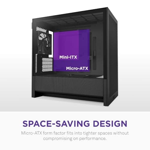 NZXT H3 Flow – Caja de PC Micro-ATX – Flujo de aire optimizado – Incluye 1 ventilador trasero de 120 mm – Admite GPU de tamaño completo – Se adapta a un radiador frontal de 280 mm y superior de 240 mm – Placa base de conexión posterior – Negro - imagen 4