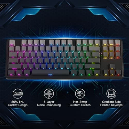 Redragon K707 PRO GB Teclado para juegos RGB con 80% de junta, teclado mecánico TKL inalámbrico de 3 modos con toma LED orientada al sur intercambiable en caliente, teclas degradadas PBT y amortiguación de ruido de 5 capas, interruptor lineal personalizado - imagen 3