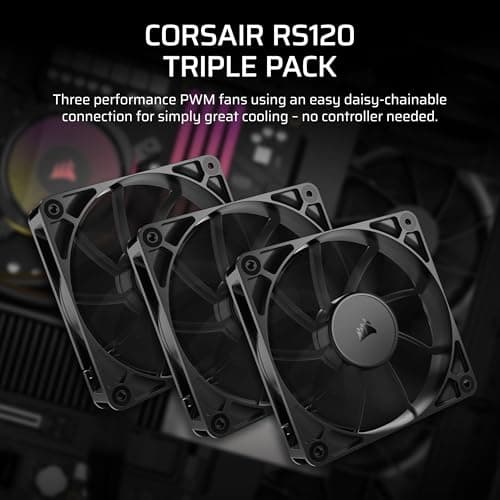 Ventiladores CORSAIR RS120 PWM de 120 mm - Conexión en cadena - Silencioso - Rodamiento de cúpula magnético - Paquete triple - Negro - imagen 3