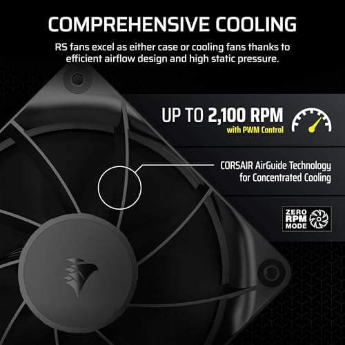 Ventiladores CORSAIR RS120 PWM de 120 mm - Conexión en cadena - Silencioso - Rodamiento de cúpula magnético - Paquete triple - Negro - imagen 5