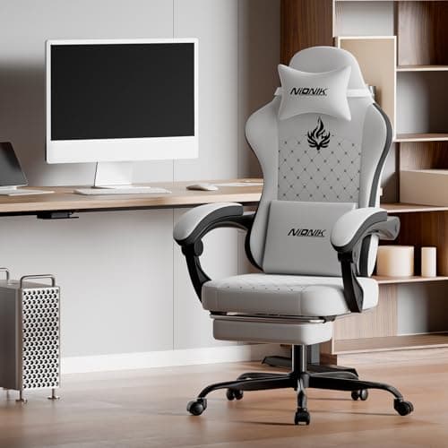 Silla para juegos con masaje, silla ergonómica para juegos de PC Sillas para computadora con reposapiés Cómodo reposacabezas y soporte lumbar, respaldo alto BLANCO NEGRO - imagen 3