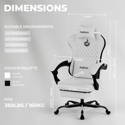 Silla para juegos con masaje, silla ergonómica para juegos de PC Sillas para computadora con reposapiés Cómodo reposacabezas y soporte lumbar, respaldo alto BLANCO NEGRO - imagen 4