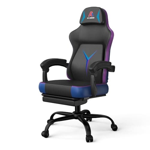 AA Products Silla ergonómica para juegos con respaldo alto, silla de carreras para computadora, silla de oficina ajustable con reposapiés, soporte lumbar giratorio - NegroAzul - imagen 2