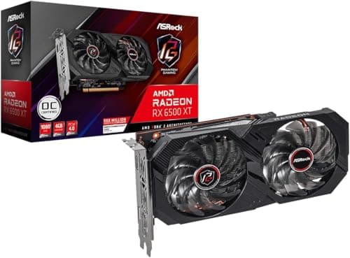 ASRock AMD Radeon RX 6500 XT Phantom Gaming, 4GB OC GDDR6, refrigeración silenciosa de 0dB, PCI Express 4.0, 18 Gbps 64 bits, tarjeta gráfica 7680 x 4320, doble ventilador HDMI DisplayPort (renovado) - imagen 2