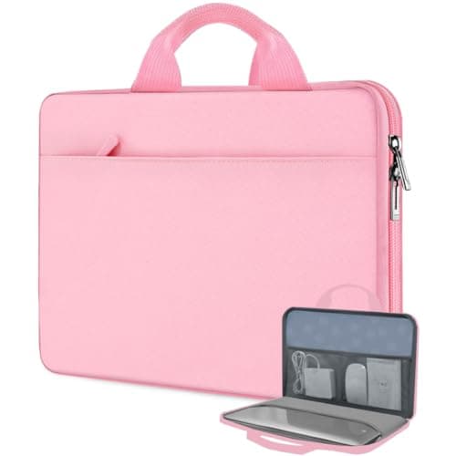 Hseok Funda para portátil de 13,3 a 14 pulgadas, bolso para ordenador TSA resistente al agua y a los golpes, compatible con MacBook Pro/Neo de 14 pulgadas, Mac Air/Pro de 13,3 pulgadas y portátiles Chromebooks de 13 a 14 pulgadas, color rosa - imagen 2