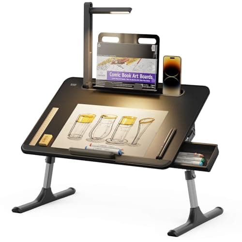 Mesa para computadora portátil con luz de escritorio LED, soporte para computadora portátil SAIJI para cama, escritorio de cama con ajustes de altura con soporte para libros para leer, escribir y dibujar (negro) - imagen 2