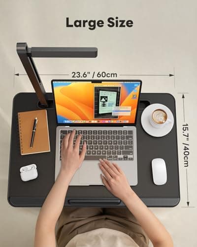 Mesa para computadora portátil con luz de escritorio LED, soporte para computadora portátil SAIJI para cama, escritorio de cama con ajustes de altura con soporte para libros para leer, escribir y dibujar (negro) - imagen 5