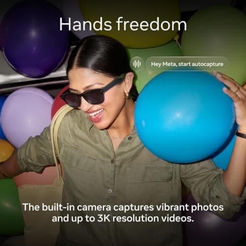 Meta Aventurero Clásico Negro | Gafas inteligentes con IA para mujeres y hombres con IA, cámara de 12 MP, traducción en vivo — Resolución HD 3K — Batería de más de 8 horas — Gama de tamaños — Lentes transparentes - imagen 5