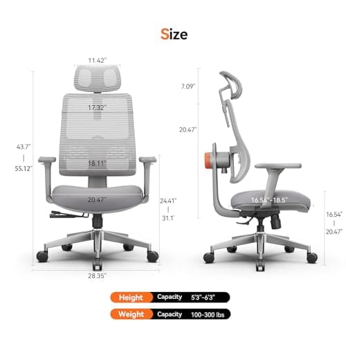 Newtral Silla de Oficina Ergonómica con Respaldo Alto, Silla de Escritorio para Oficina en Casa con Soporte Lumbar de Seguimiento Automático, Reposacabezas Ajustable, Reposabrazos 3D, Profundidad y Altura del Asiento Ajustables, Reclinación de 96°-126° - imagen 3