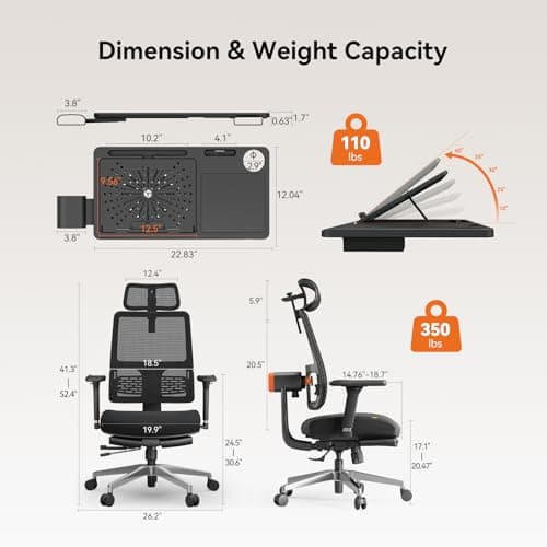 Newtral Silla de Oficina Ergonómica - Silla de Escritorio de Oficina en Casa con Soporte Lumbar Adaptable, con Reposapiés, Reposabrazos 4D, Profundidad y Altura del Asiento Ajustables - imagen 4