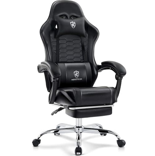 Silla para Juegos,Silla de Oficina para computadora con reposapiés,Masaje,Negro | Almohadilla de gel, ergonómica, cojín de resortes ensacados, respaldo alto, reclinable, soporte lumbar y reposacabezas, silla gamer de cuero para adultos - imagen 2