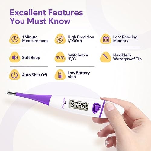 Termómetro corporal basal Easy@Home: BBT para predicción de fertilidad con recuperación de memoria - Termómetro basal digital preciso para monitoreo de temperatura con aplicación Premom - EBT-018 - imagen 3